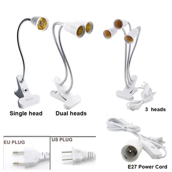 E27 שקע גמיש מנורת LED נורות בסיס יחיד/כפול/3 ראשים בעל קליפ AC כבל חשמל עם מתג הפעלה/כיבוי לצמח לגדול אור