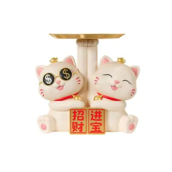 חמודה מזל פסל חתול חיה פיסול מודרני פסלון זעיר עיצוב הבית תכשיטים תכשיט מגש שולחן ארגונית על המדף