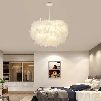 נוצה מנורת תקרה בגוון חלומי אור תליון רומנטי ונעים לחיות המיטה עיצוב חדר כבל מסתובב Luminaire 25 30 40 45 סנטימטרים E27
