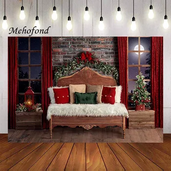 Mehofond צילום רקע חלון ירח אדום וילון עץ למיטה מסיבת החג משפחה ילדים דיוקן עיצוב תפאורות סטודיו לצילום