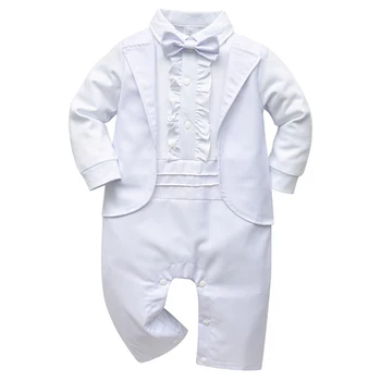 תינוק לבן הטבילה השמלה ילד פעוט, שרוול ארוך מזויף 2PCS עיצוב רומפר 3 6 9 12 18 חודשים התינוק 1. רשמית הטבלה תלבושת