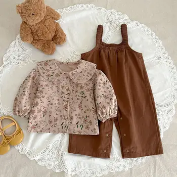 האביב והסתיו קו ילדה פרח חולצה חולצה רצועת המכנסיים קבע 0-24Months ילוד בגדי תינוקות עבור ילדה חליפה שרוול ארוך