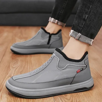 גברים נעליים מזדמנים 2023 חורף חם נוח שטוח עם עור נעלי Non-להחליק ללבוש עמיד של גברים מגפי קרסול פלוס גודל